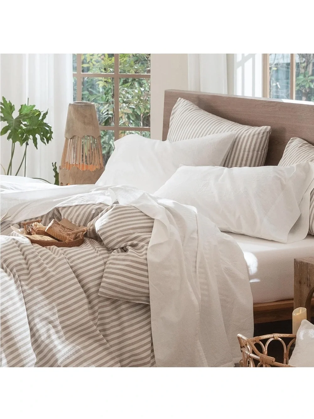 NEW MooMee Sheet Set 100% Washed Cotton Linen-Like Extra Deep Pocket King